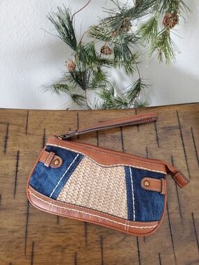 b.o.c. Born Concept Mixed Media Wristlet Wallet - Denim, Woven & Faux Leather